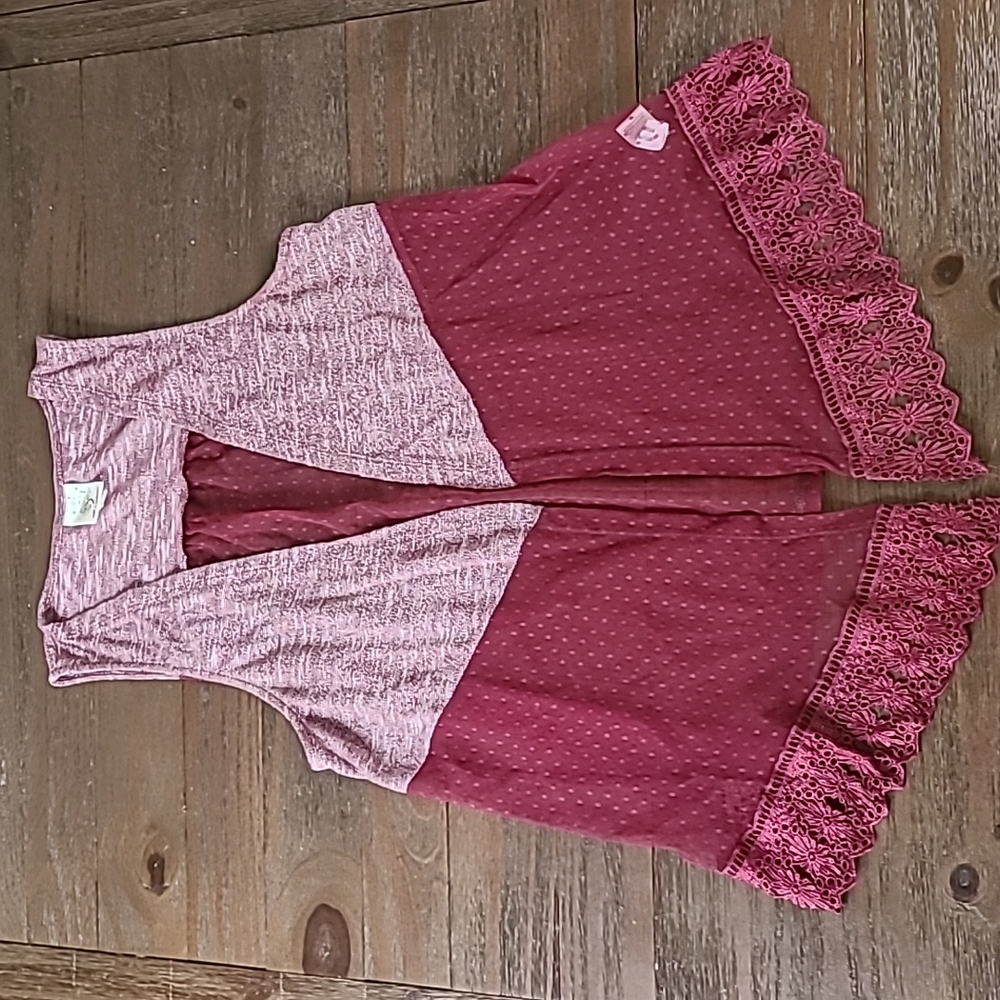 Womens Self Esteem See Threw Lace Maroon Vest Cover Up
